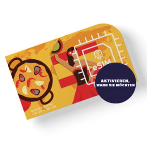 Roaming-eSIM Spanien Special: 100 GB Roaming plus 300 GB in Spanien oder 400 GB in Spanien. 5G mit voller Geschwindigkeit, keine täglichen Begrenzungen, jederzeit aktivierbar.