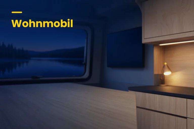 Wohnmobil am Abend mit Wandfernseher, der TV-Stick läuft mit 12V