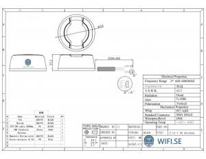 Alternative view of 5G flat roof antenna for permanent installation on motorhomes/caravans (2G/3G/4G/5G) - 2 cables