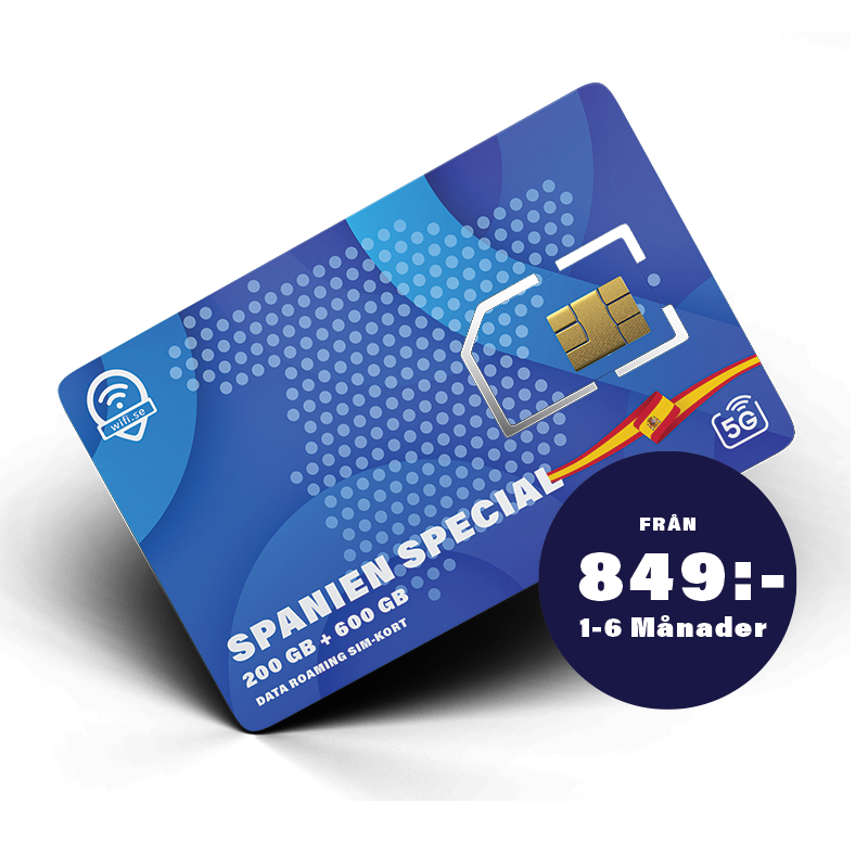 SIM roamingowy Europa – pełna prędkość 4G/5G. Hiszpania Special – 200 GB Europa + 600 GB Hiszpania. Pakiet danych nie jest dołączony.