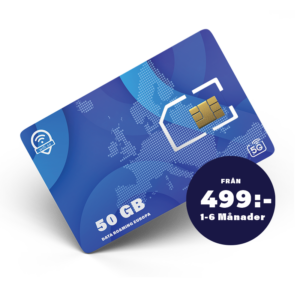 Roaming SIM Europa – 5G full hastighet. Ingen dataplan ingår. Aktivera och välj 50 GB data när du vill.