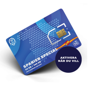 Roaming SIM Spanien Special. Ingen dataplan ingår. 5G full speed, inga dagliga begränsningar, aktivera när du vill.